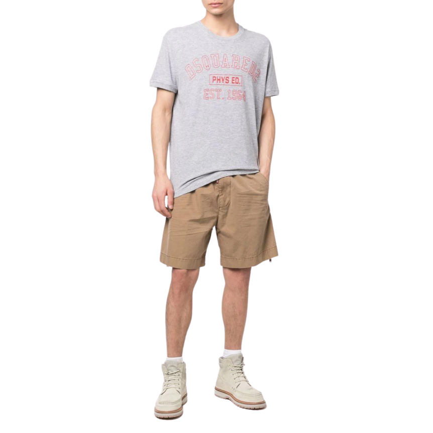 T-shirt  DSQUARED col rond coton gris clair Phys Ed. Est. 1964 rouge