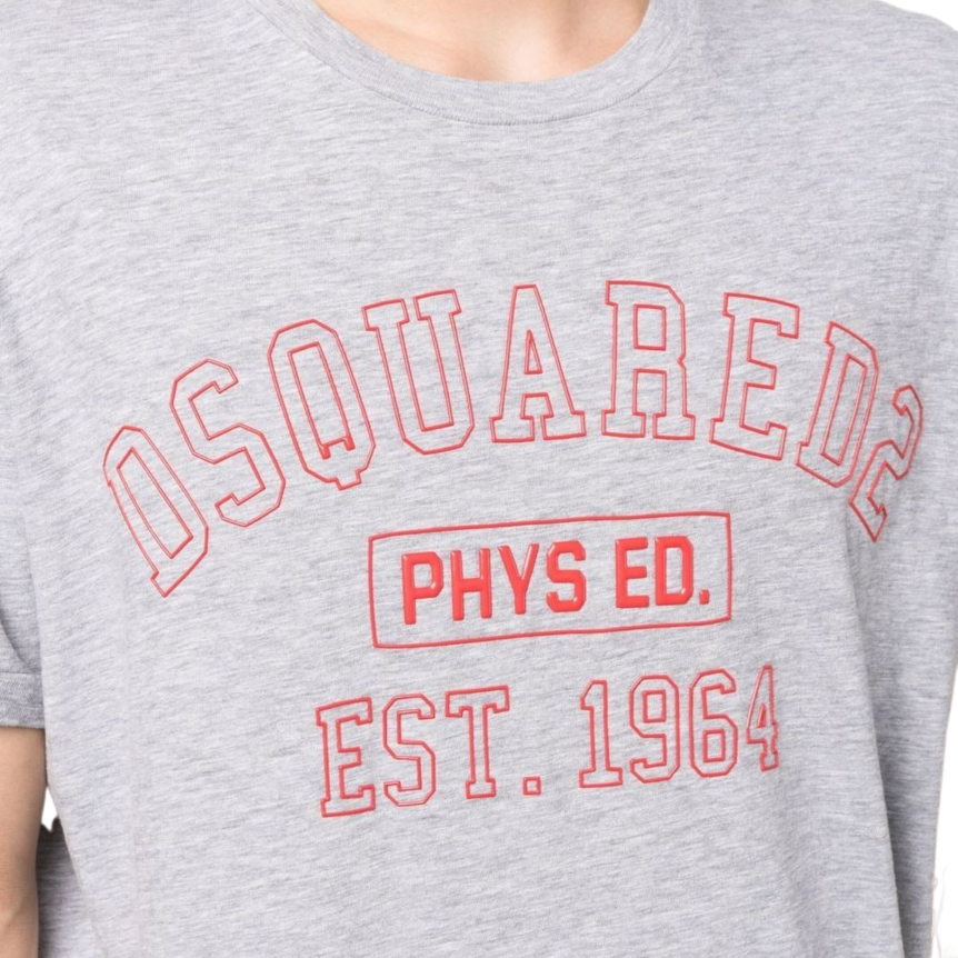 T-shirt  DSQUARED col rond coton gris clair Phys Ed. Est. 1964 rouge