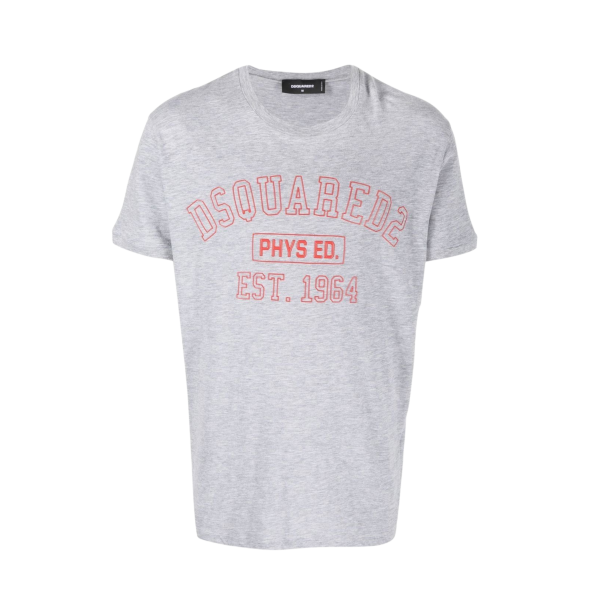 T-shirt  DSQUARED col rond coton gris clair Phys Ed. Est. 1964 rouge