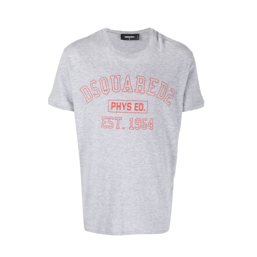 T-shirt  DSQUARED col rond coton gris clair Phys Ed. Est. 1964 rouge