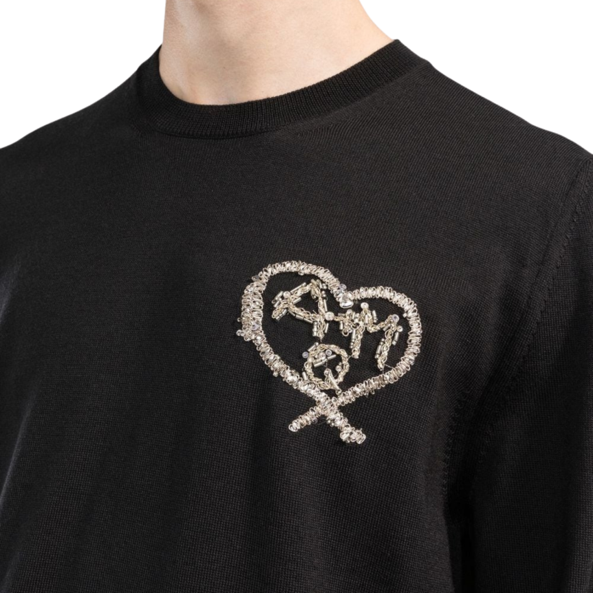 ALEXANDER MCQUEEN Pull manches longues Noir coeur poitrine perles