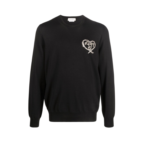 ALEXANDER MCQUEEN Pull manches longues Noir coeur poitrine perles