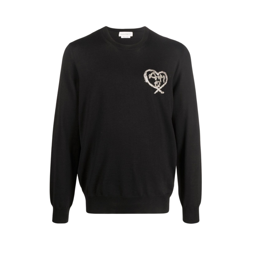 ALEXANDER MCQUEEN Pull manches longues Noir coeur poitrine perles