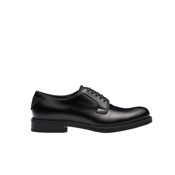 Chaussures à lacets PRADA Derbies cuir brossé noir logo talon