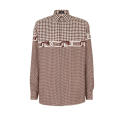 Chemise soie vichy pied de poule blanc marron chaîne Fendi O’Lock