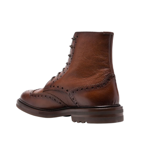 Bottines Brunello Cucinelli Lacets Cuir Marron Bout Fleuri