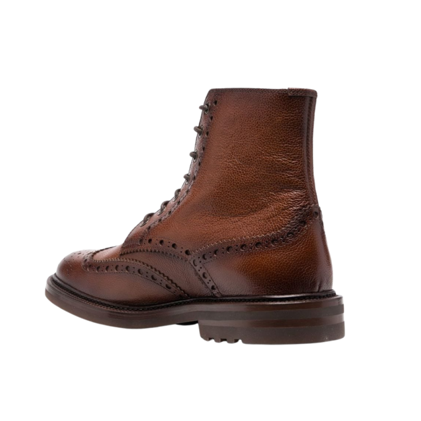 Bottines Brunello Cucinelli Lacets Cuir Marron Bout Fleuri