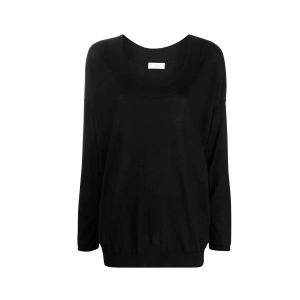 Pull Ras du Cou Col Bateau Noir Brunello Cucinelli