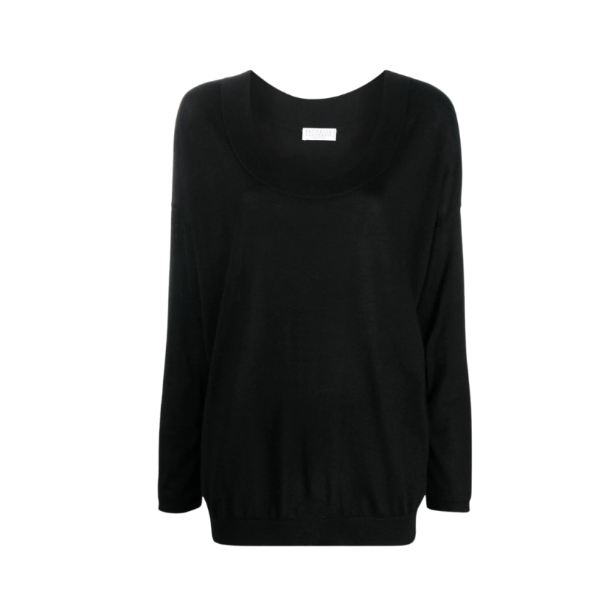 Pull Ras du Cou Col Bateau Noir Brunello Cucinelli