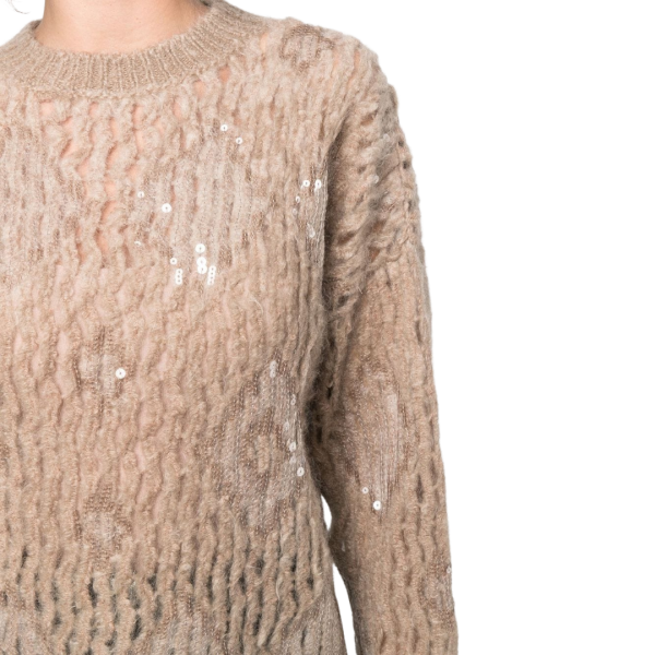 Pull Ras du Cou Paillettes Camel Brunello Cucinelli
