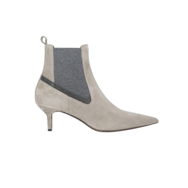 Bottines Pointues Daim Paillettes Taupe Brunello Cucinelli