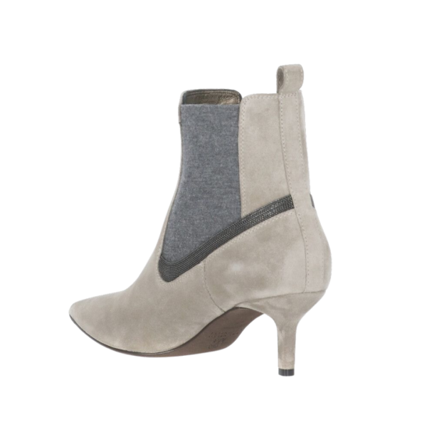 Bottines Pointues Daim Paillettes Taupe Brunello Cucinelli