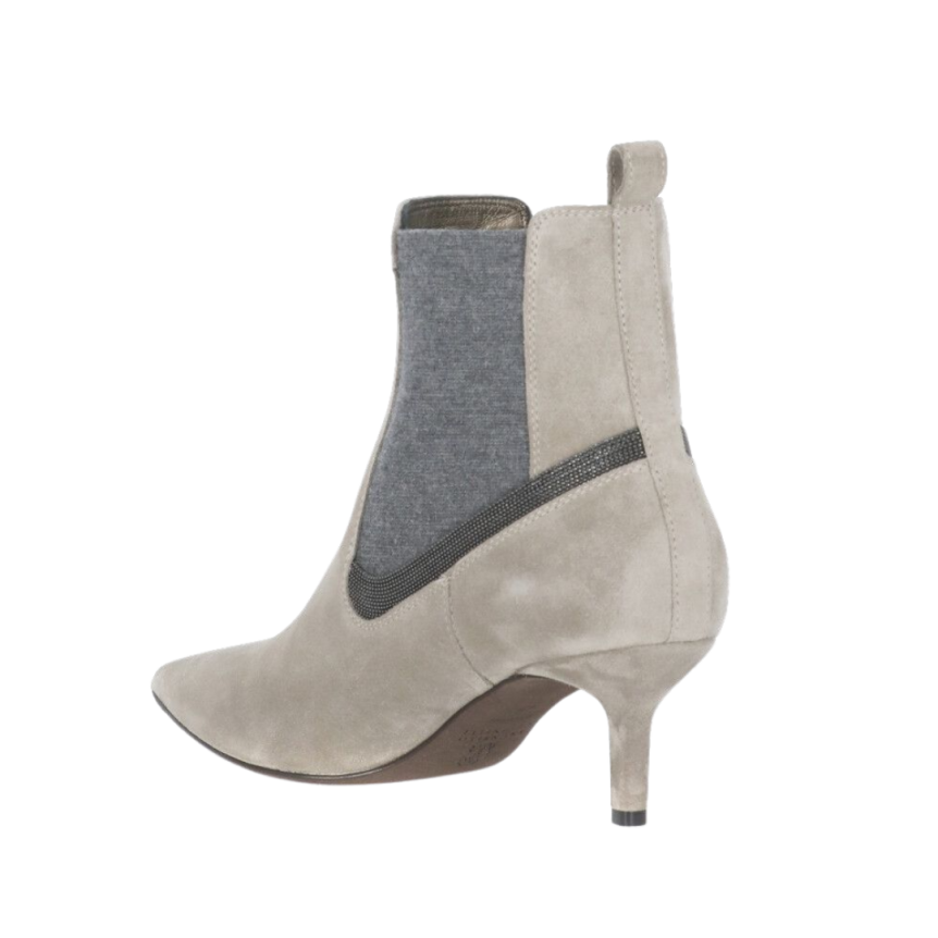 Bottines Pointues Daim Paillettes Taupe Brunello Cucinelli