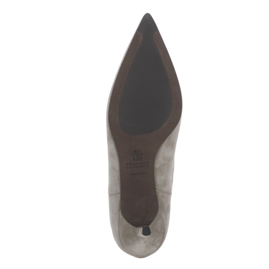 Bottines Pointues Daim Paillettes Taupe Brunello Cucinelli