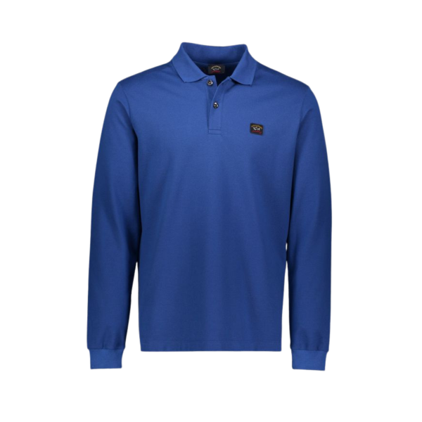 Polo PAUL & SHARK manches longues coton piqué bleu roy patch logo