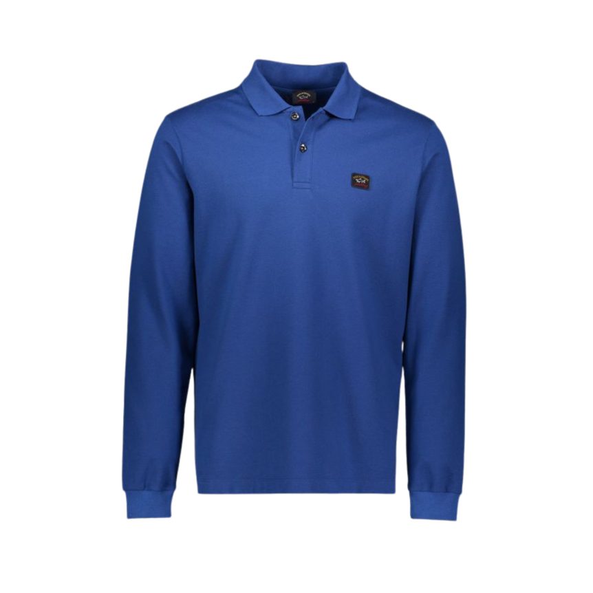 Polo PAUL & SHARK manches longues coton piqué bleu roy patch logo