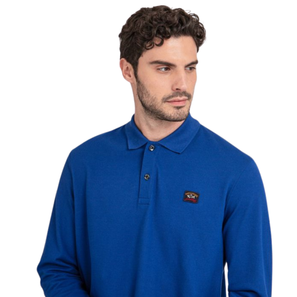 Polo PAUL & SHARK manches longues coton piqué bleu roy patch logo