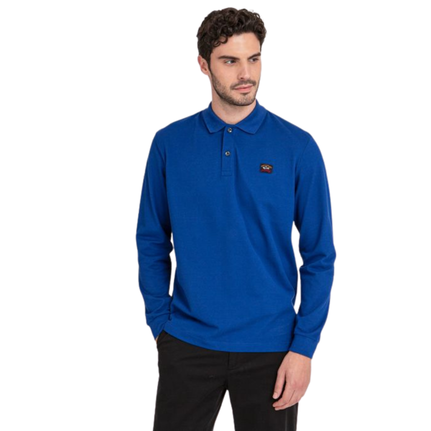 Polo PAUL & SHARK manches longues coton piqué bleu roy patch logo