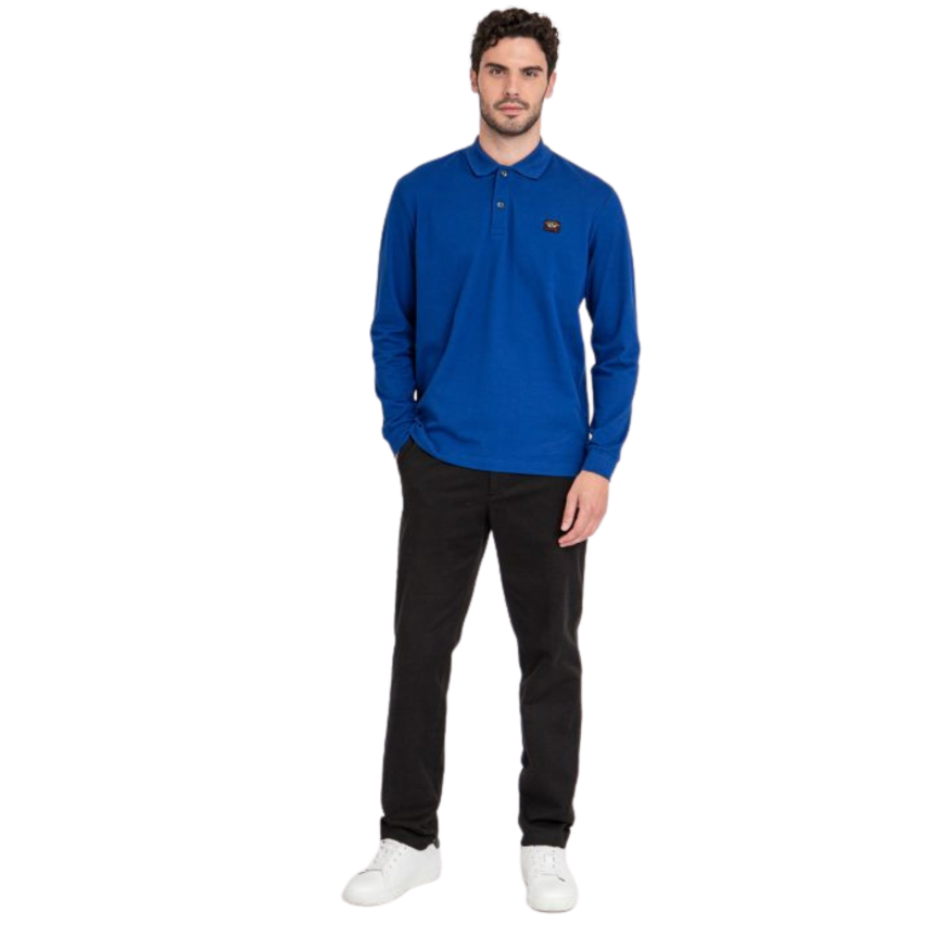 Polo PAUL & SHARK manches longues coton piqué bleu roy patch logo