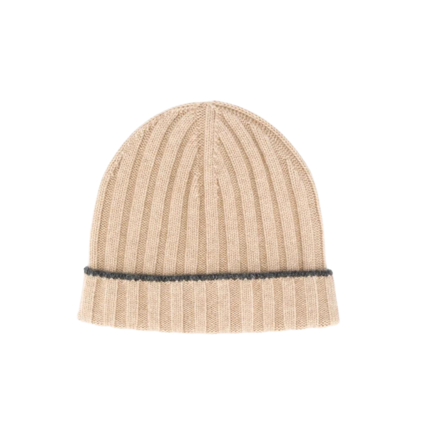 Bonnet BRUNELLO CUCINELLI cachemire côtelé beige