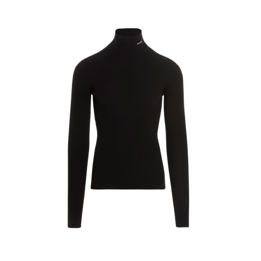 Pull Col Montant Côtelé Noir Prada