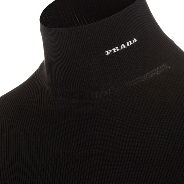 Pull Col Montant Côtelé Noir Prada