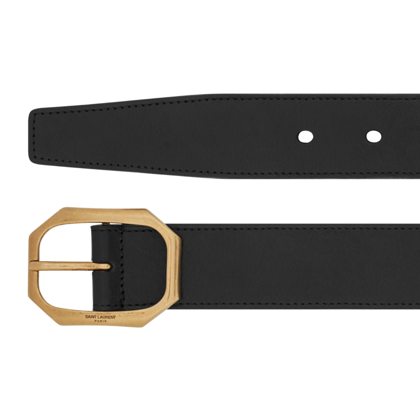 Ceinture SAINT LAURENT boucle frame laiton cuir lisse noir