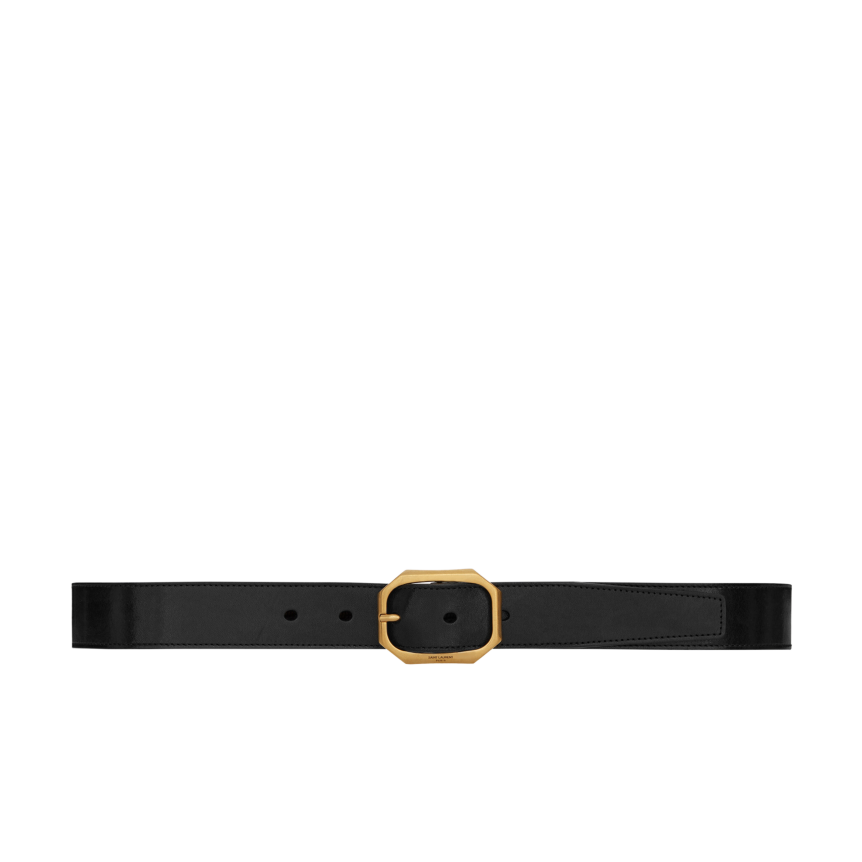 Ceinture SAINT LAURENT boucle frame laiton cuir lisse noir