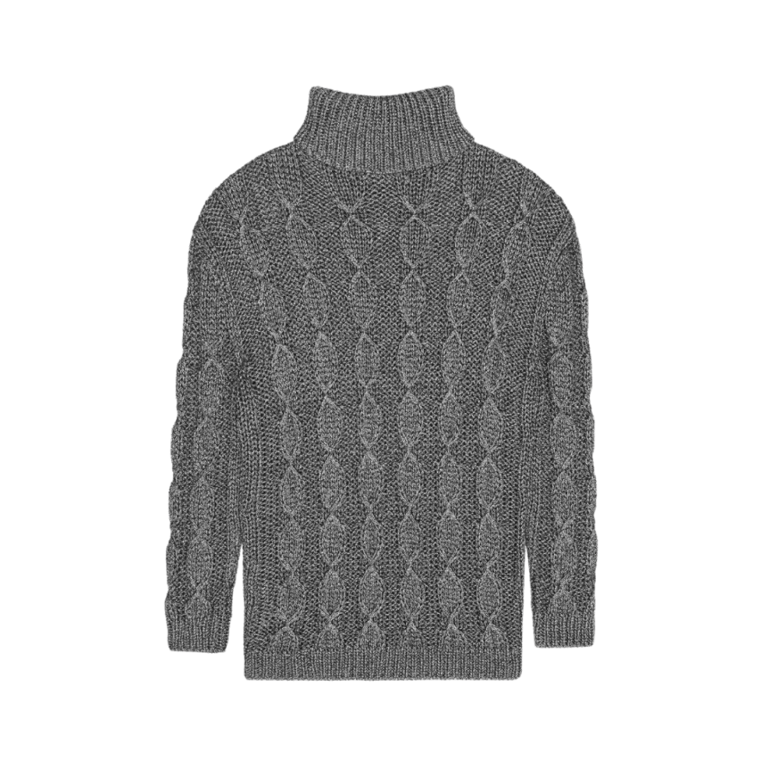 Pull SAINT LAURENT Col roulé Maille viscose mélangée torsade Gris argenté