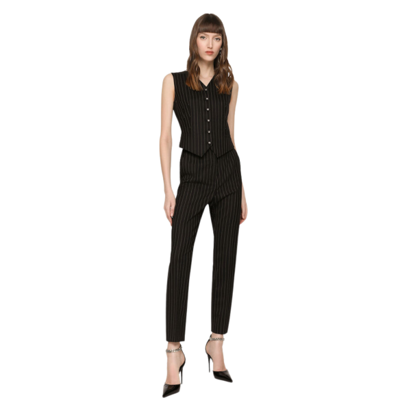 Pantalon DOLCE & GABBANA taille haute en sergé noir rayures blanches