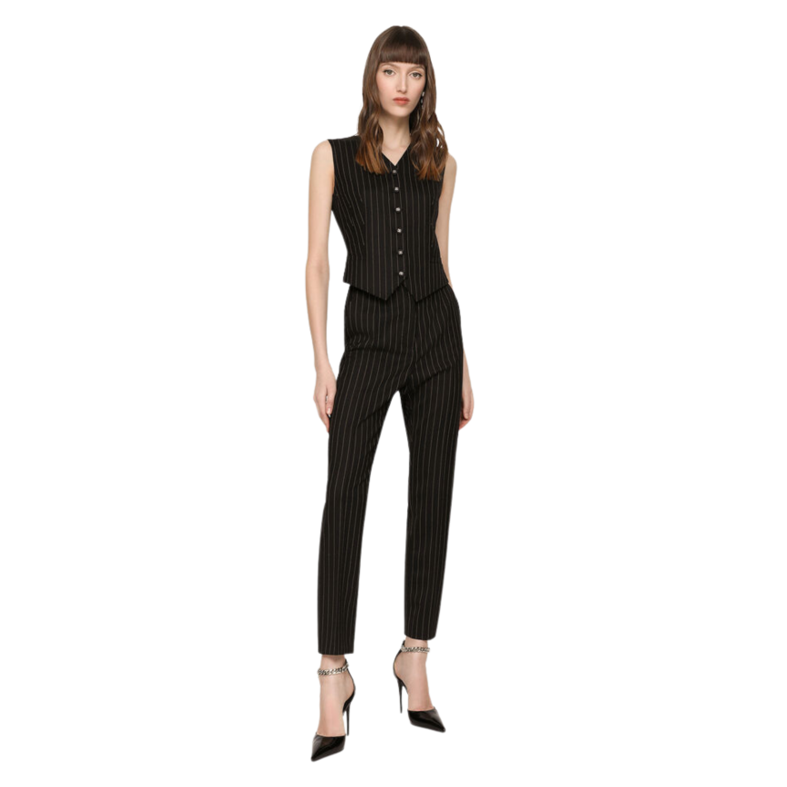 Pantalon DOLCE & GABBANA taille haute en sergé noir rayures blanches