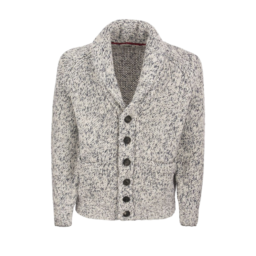 Cardigan BRUNELLO CUCINELLI boutons maille laine cachemire gris chiné bleu