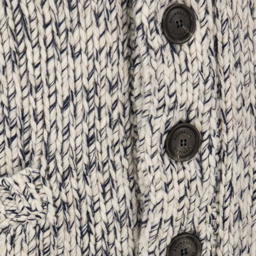 Cardigan BRUNELLO CUCINELLI boutons maille laine cachemire gris chiné bleu