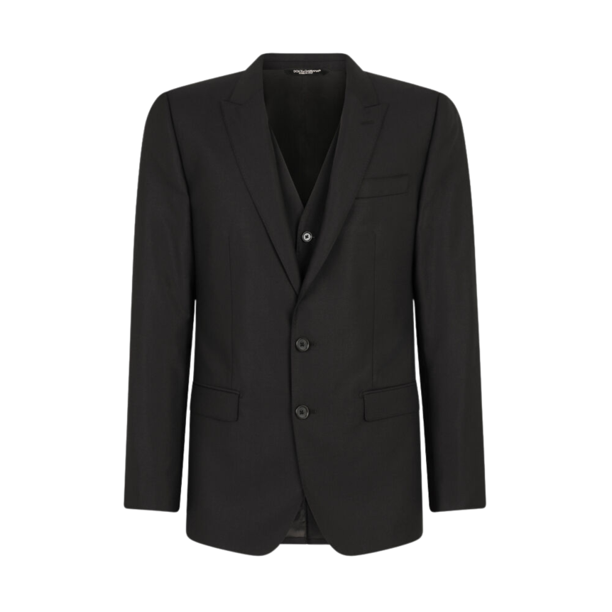 Costume 3 pièces Martini bleu marine Dolce Gabbana Veste à revers Gilet Pantalon