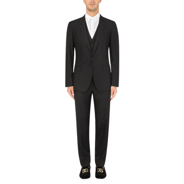 Costume 3 pièces Martini bleu marine Dolce Gabbana Veste à revers Gilet Pantalon