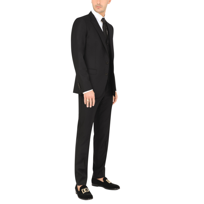 Costume 3 pièces Martini bleu marine Dolce Gabbana Veste à revers Gilet Pantalon