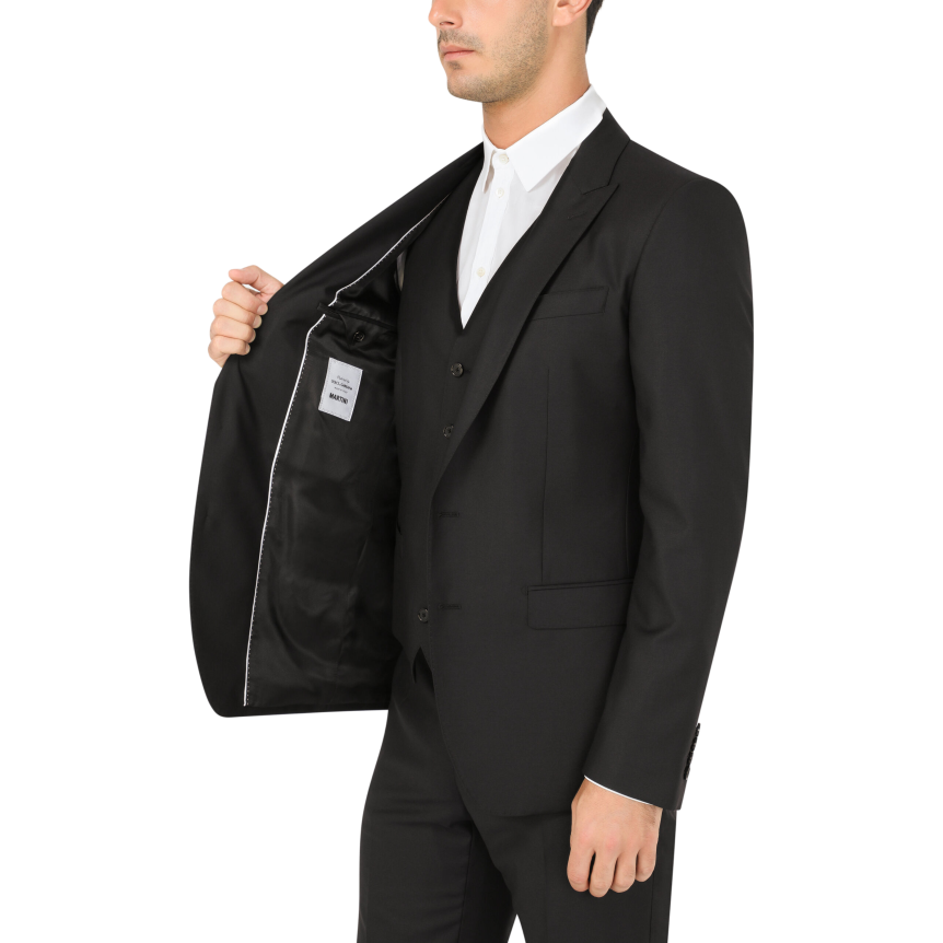 Costume 3 pièces Martini bleu marine Dolce Gabbana Veste à revers Gilet Pantalon