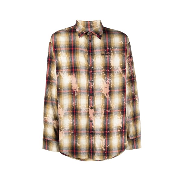 Chemise manches longues DSQUARED à carreaux Kaki Rouge Beige Taches