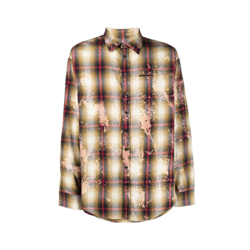 Chemise manches longues DSQUARED à carreaux Kaki Rouge Beige Taches