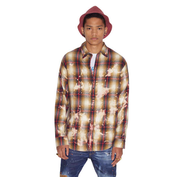 Chemise manches longues DSQUARED à carreaux Kaki Rouge Beige Taches