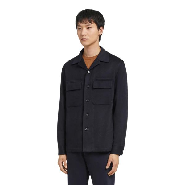 Surchemise ZEGNA Oasi Cachemire Bleu marine Poche plaquée