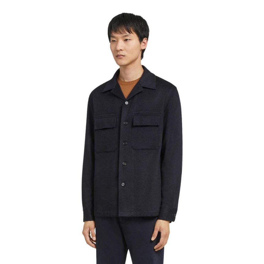 Surchemise ZEGNA Oasi Cachemire Bleu marine Poche plaquée