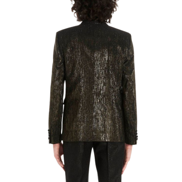 Blazer smocking à effet jacquard lamé noir or