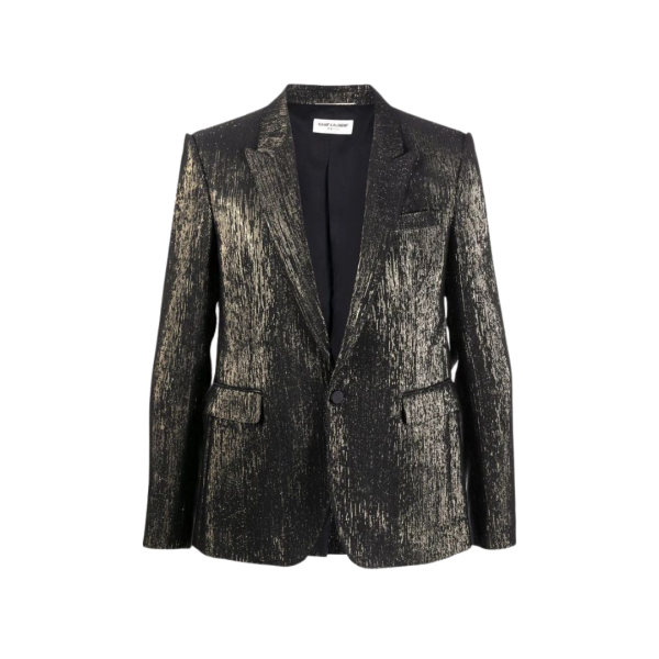 Blazer smocking à effet jacquard lamé noir or