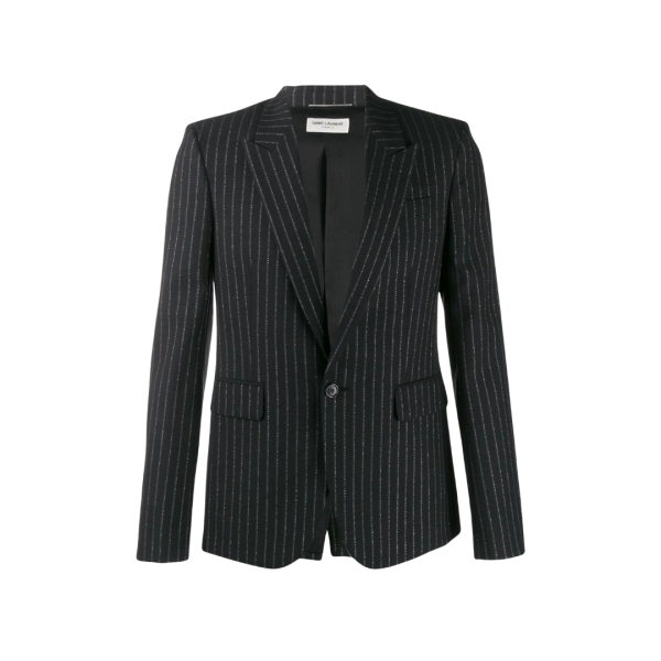 Blazer à rayures métallisées laine noire argent