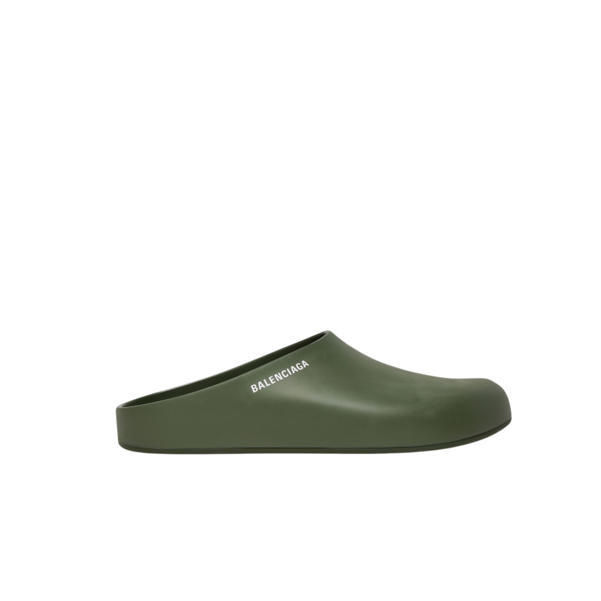 Claquette sabot BALENCIAGA Gomme kaki logo blanc