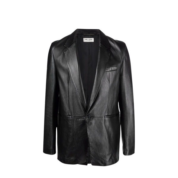 Veste Blazer SAINT LAURENT simple boutonnage cuir noir