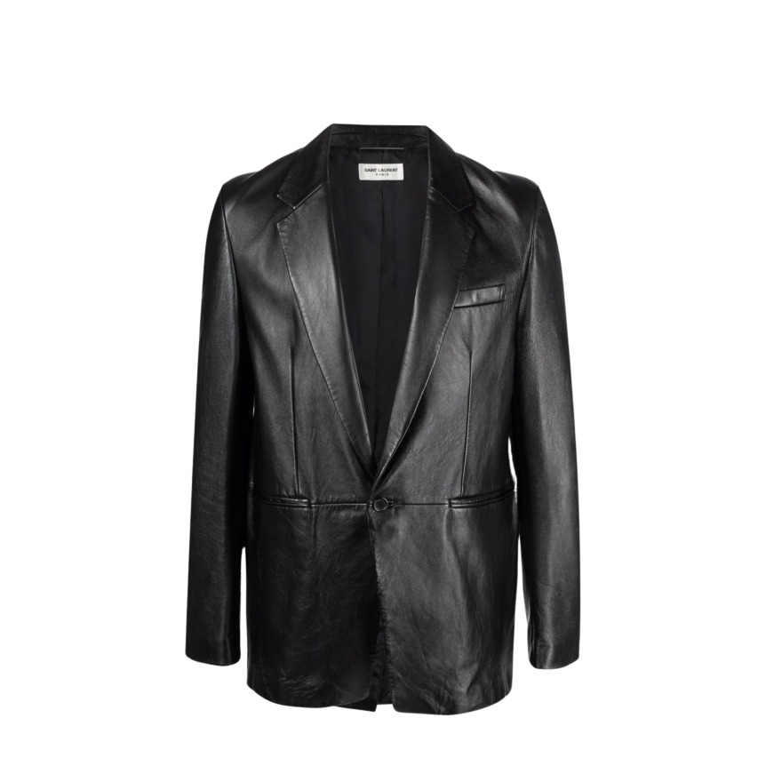 Veste Blazer SAINT LAURENT simple boutonnage cuir noir