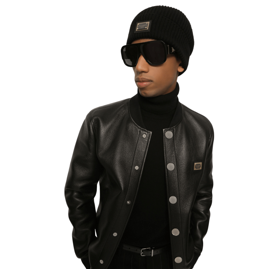 Bonnet cachemire noir Plaque métal logo DG