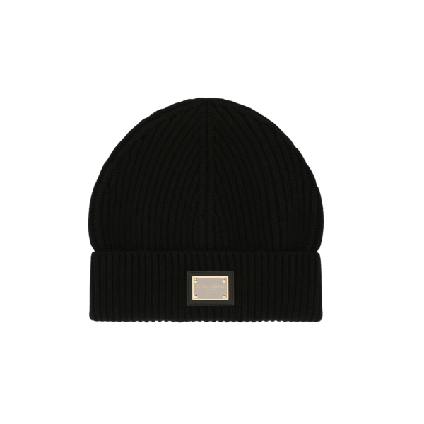 Bonnet cachemire noir Plaque métal logo DG